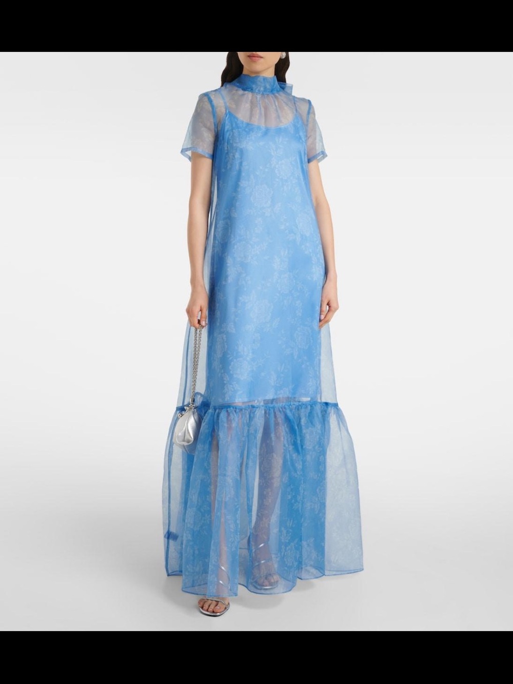STAUD Calluna Floral Organza Maxi Dress – Blue Rose, XS, NWT